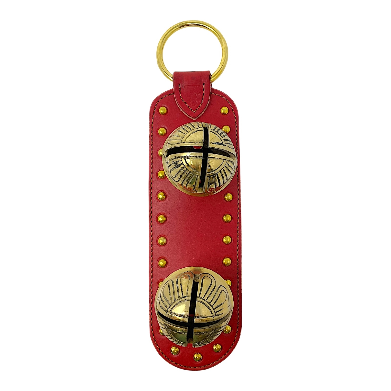 Belsnickel Red Leather Double Brass Bells Sleigh Bell Door Hanger