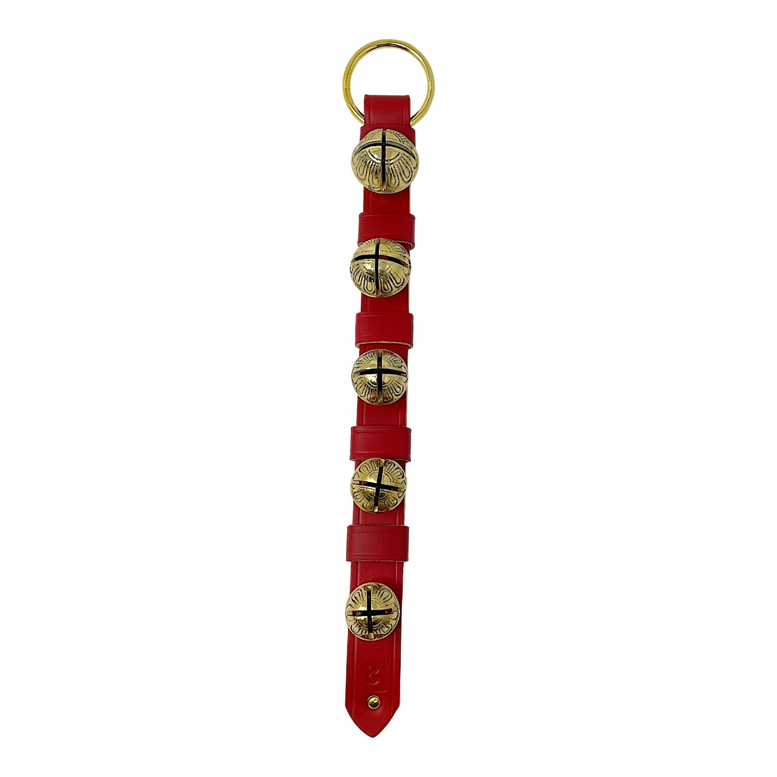 Belsnickel 19 Inch Red Leather Strap Brass Sleigh Bells Door