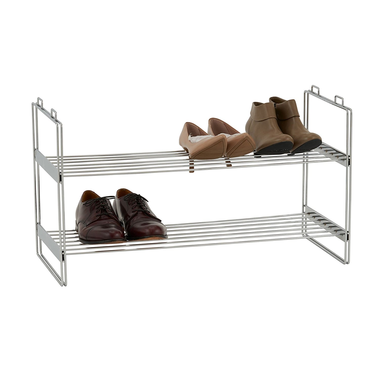 99 Sports Household essentials expandable two tier shoe rack chrome for Women